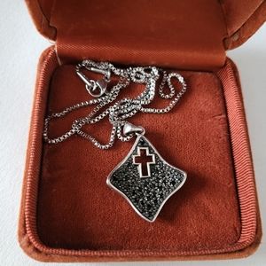 Sterling silver cross pendant with black rhinestones. Cross necklace. Gift idea.